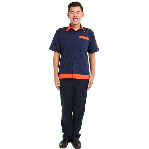 High-waisted short-sleeve top, workshop uniform and trousers